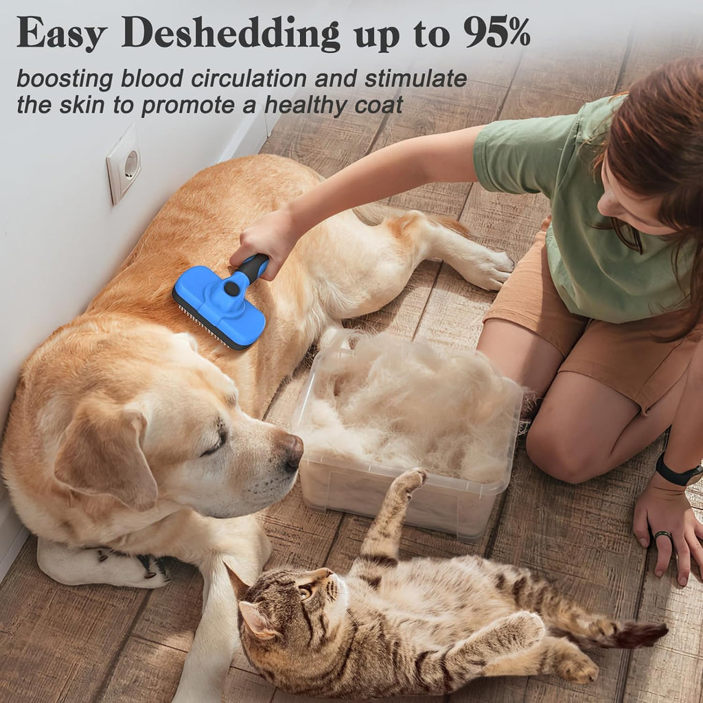 Transform Your Pet's Grooming Routine with the Self Cleaning Slicker Brush - The Ultimate Skin-Friendly Deshedding Tool for Dogs & Cats in Vibrant Blue